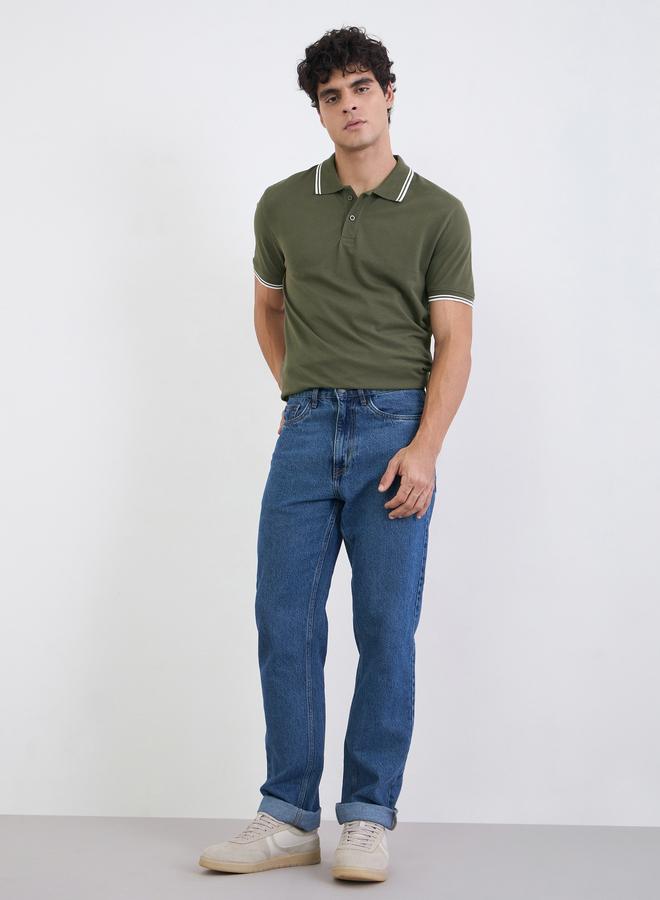 Styli Men Solid Regular Fit Cotton Pique Polo T-Shirt with Tipping - Image 2