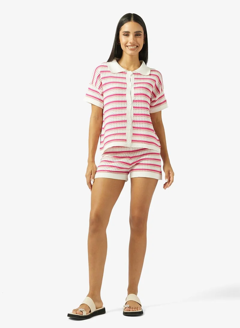 Ginger Openwork Button Down Shirt & Short Set