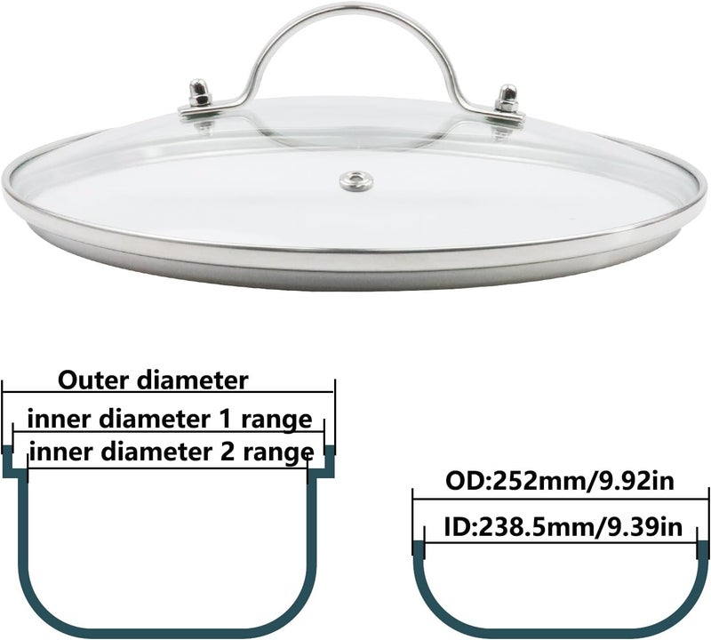 Antrader Tempered Glass Lid, 9.5 Inch Cookware Glass Replacement Cover For Any Pan/Fry Pan/Cookware (Inner Diameter: 9.5 Inch, Outer Diameter: 10 inch) - Image 2