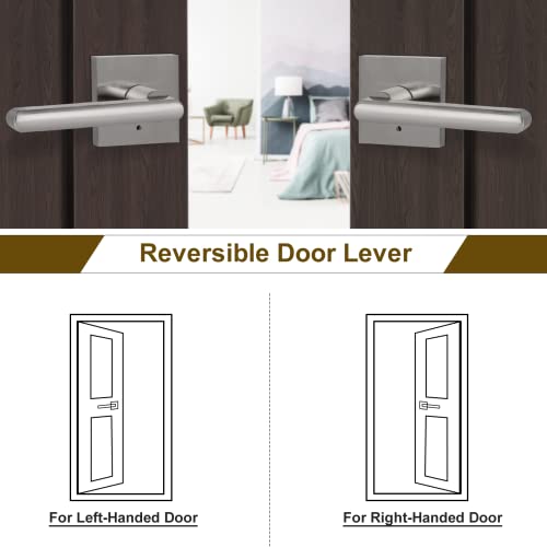 HOSOM 6 Pack Privacy Door Handles Interior for Bedroom and Bathroom, Satin Nickel Interior Door Handles with Lock, Heavy Duty Interior Door Levers, Keyless Reversible Square Door Locks Door Knob - Image 5