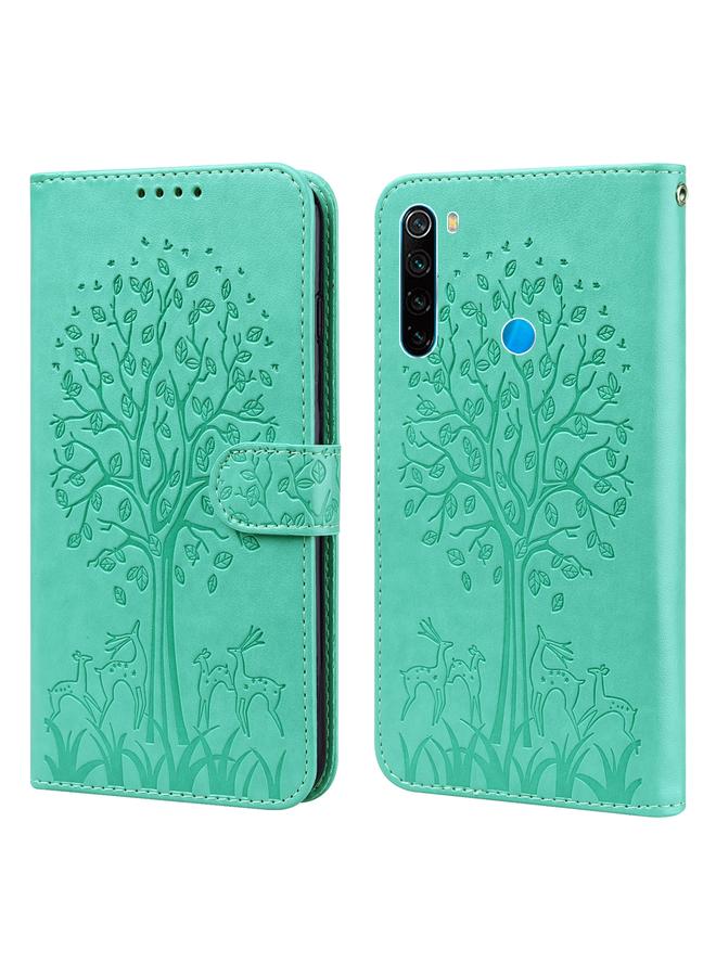 The Bros Case For Xiaomi Redmi Note 8 2021 / Note 8 Tree & Deer Pattern Pressed Flip Leather Phone Case
