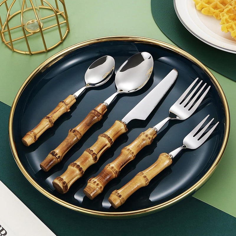 Stainless Steel Flatware Set 5PCS Dinner Fork Serrated Knife Kitchen Dining Supplies - Image 5