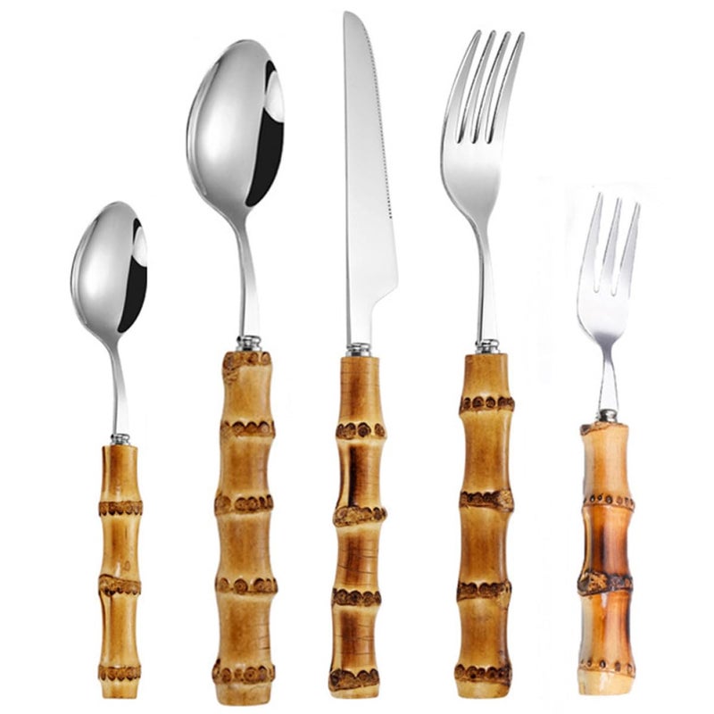 Stainless Steel Flatware Set 5PCS Dinner Fork Serrated Knife Kitchen Dining Supplies - Image 2