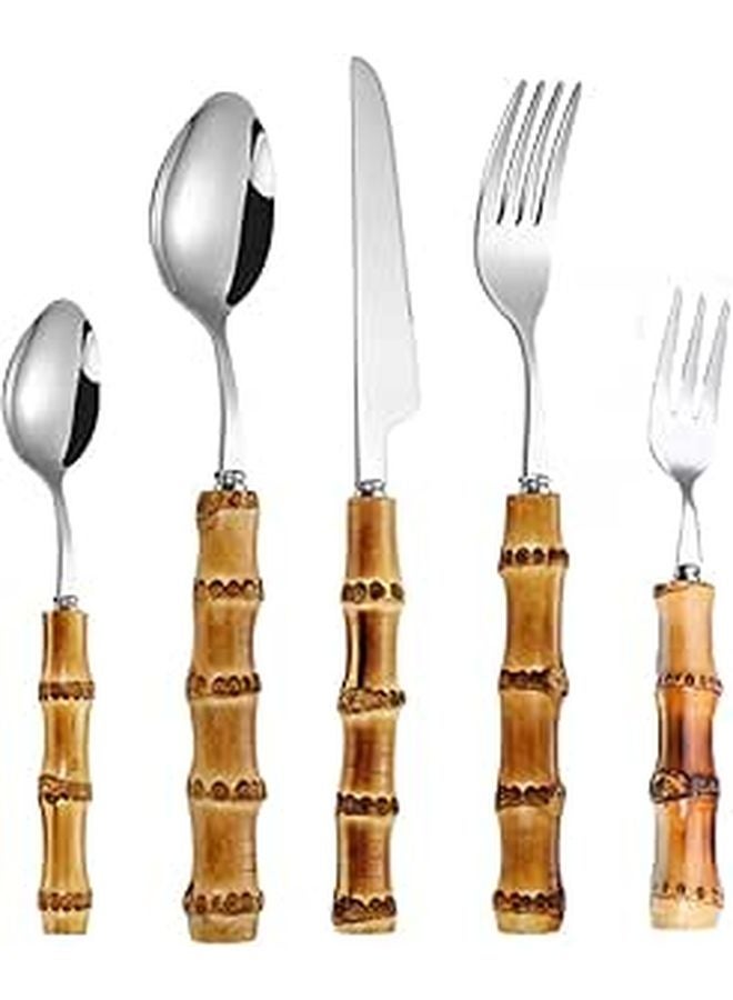 Stainless Steel Flatware Set 5PCS Dinner Fork Serrated Knife Kitchen Dining Supplies - Image 1