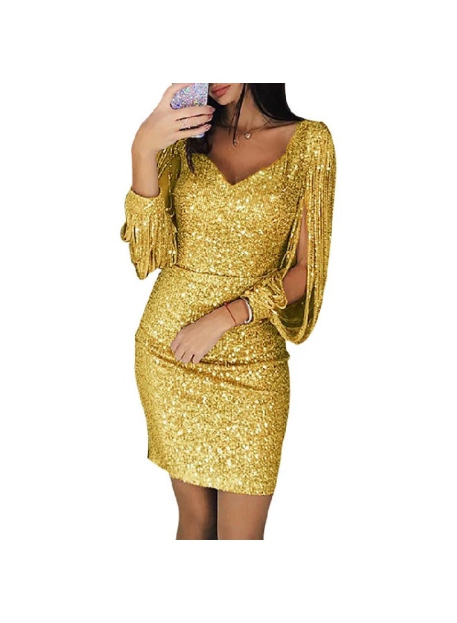 general sequined fringed long-sleeved halter dress - Image 1