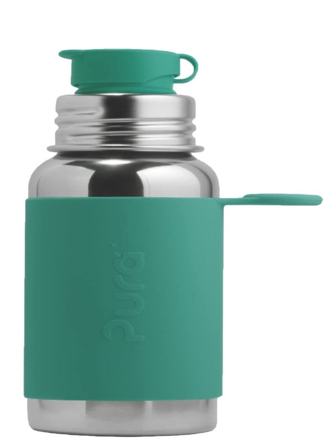 Pura Sport 18oz/ 550ml Standard Bottle with Sleeve & Silicone Big Mouth Sport Top - Non-Insulated, Stainless Steel, Warm & Cold, Leak-Proof & Spill-Proof for Kids, Toddlers, Preschoolers - Mint - Image 1