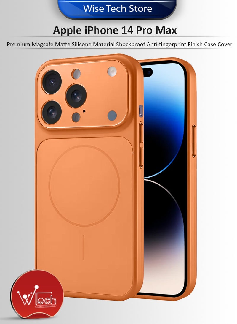 دبليو تيك غطاء حافظة آيفون 14 برو ماكس 2022 من آبل، متميز، من سيليكون مطفي مزود بـ MagSafe ومضاد للصدمات مع طبقة مقاومة للبصمات (MCRPSN) - برتقالي - Image 1