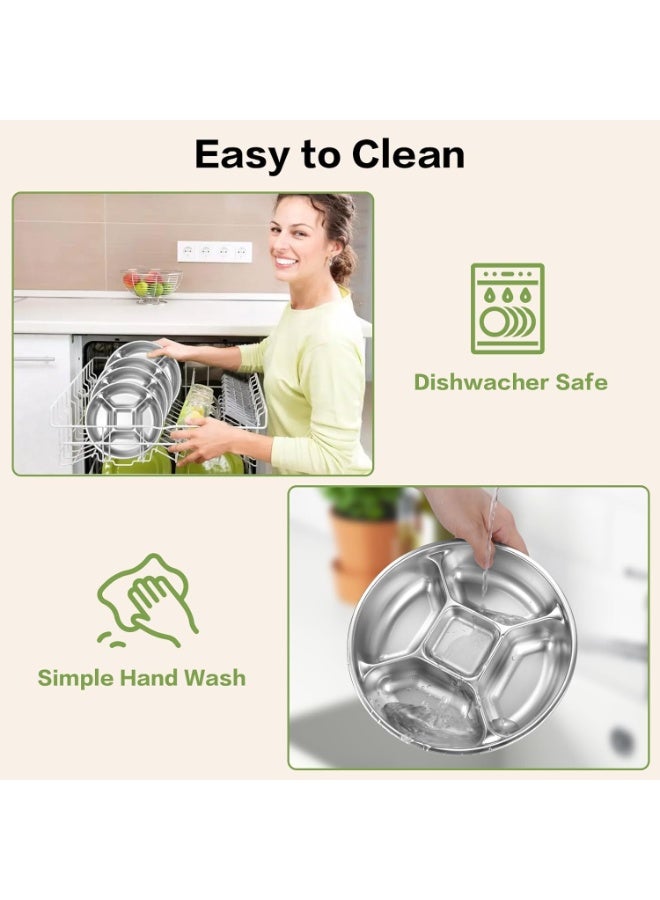 Bukela 3 Pack Heavy-duty Stainless Steel Divided Plates, 8.8" dia. X 2" H Unbreakable 5-sectional Round Metal Serving Tray for Portion Control/Food Prep/Snack - Image 4
