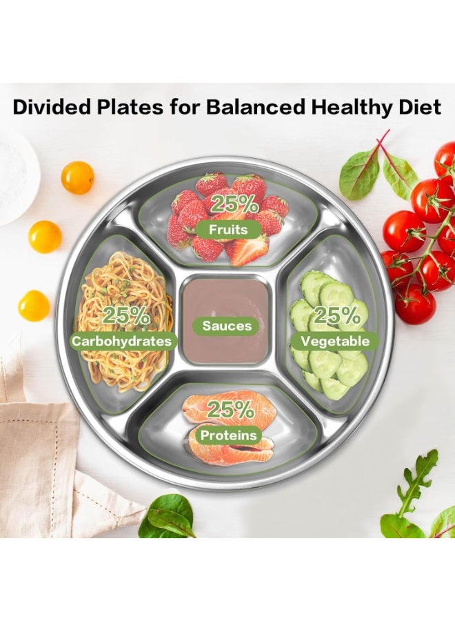 Bukela 3 Pack Heavy-duty Stainless Steel Divided Plates, 8.8" dia. X 2" H Unbreakable 5-sectional Round Metal Serving Tray for Portion Control/Food Prep/Snack - Image 5