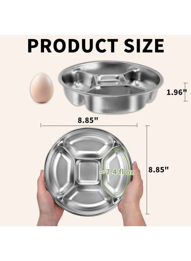 Bukela 3 Pack Heavy-duty Stainless Steel Divided Plates, 8.8" dia. X 2" H Unbreakable 5-sectional Round Metal Serving Tray for Portion Control/Food Prep/Snack - Image 3
