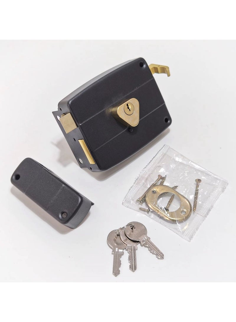 Rim Lock Heavy Duty Door Lock with 3 Keys Black Metal Lock for Wooden Door Metal Door Gate Main Door Home Office Security 120mm - Image 1