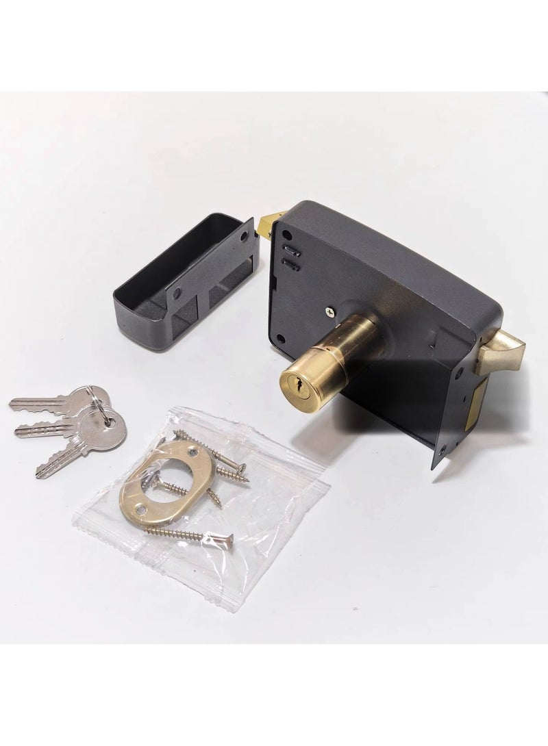 Rim Lock Heavy Duty Door Lock with 3 Keys Black Metal Lock for Wooden Door Metal Door Gate Main Door Home Office Security 120mm - Image 2