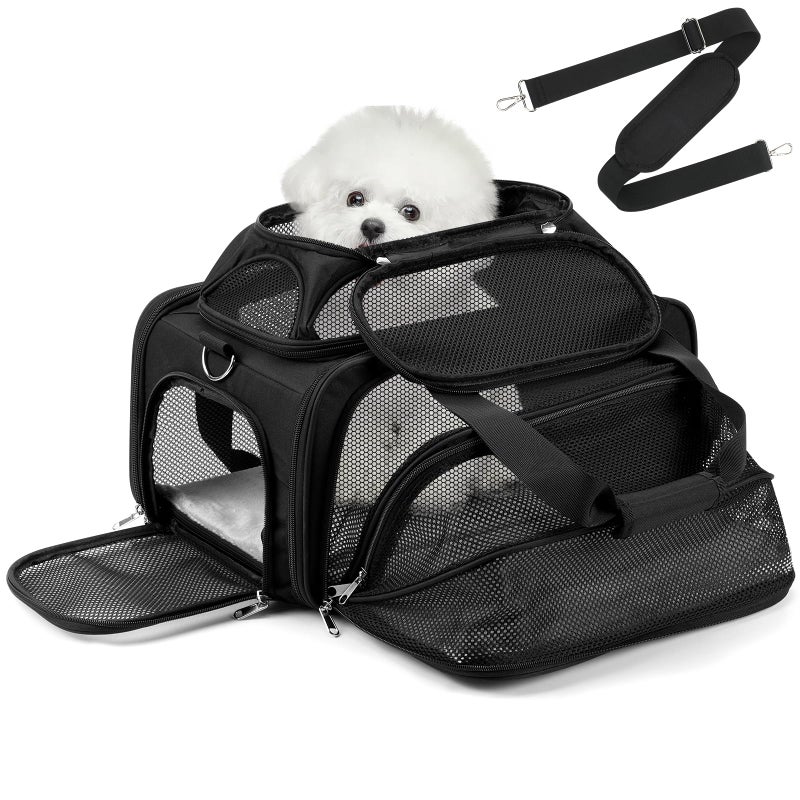 pidipiti 17x11x9.5 Alaska Hawaiian Southwest Airline Approved top and 1 Side Expandable pet Carrier for Extra-Small Dog/Small cat up to 5 lbs - Image 1