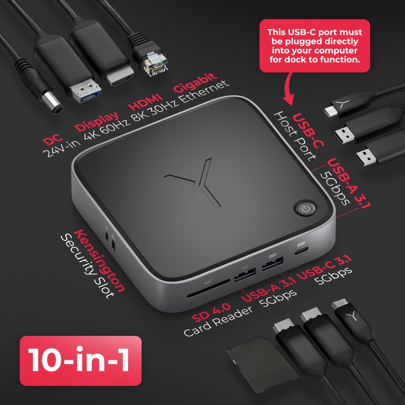 Brydge Stone CORE Powered Charging Docking Station â€“ 10 Ports, 100W PD, Dual Monitor Docking Station, 4K60Hz, 8K HDMI, SD 4.0, USB-A & USB-C, Ethernet â€“ Windows & MacOS Compatible Laptop - Image 2