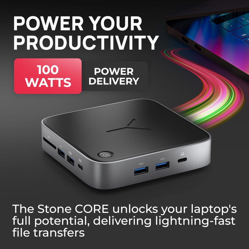 Brydge Stone CORE Powered Charging Docking Station â€“ 10 Ports, 100W PD, Dual Monitor Docking Station, 4K60Hz, 8K HDMI, SD 4.0, USB-A & USB-C, Ethernet â€“ Windows & MacOS Compatible Laptop - Image 3