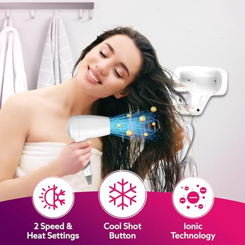 AGARO HD1417 Wall Mounted Hair Dryer 1400W, Electric Wall Mount Hair Dryer, Hotel, Bathroom, Household, Wall Hanging Dryer, White - Image 2