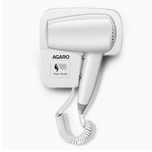 AGARO HD1417 Wall Mounted Hair Dryer 1400W, Electric Wall Mount Hair Dryer, Hotel, Bathroom, Household, Wall Hanging Dryer, White - Image 1