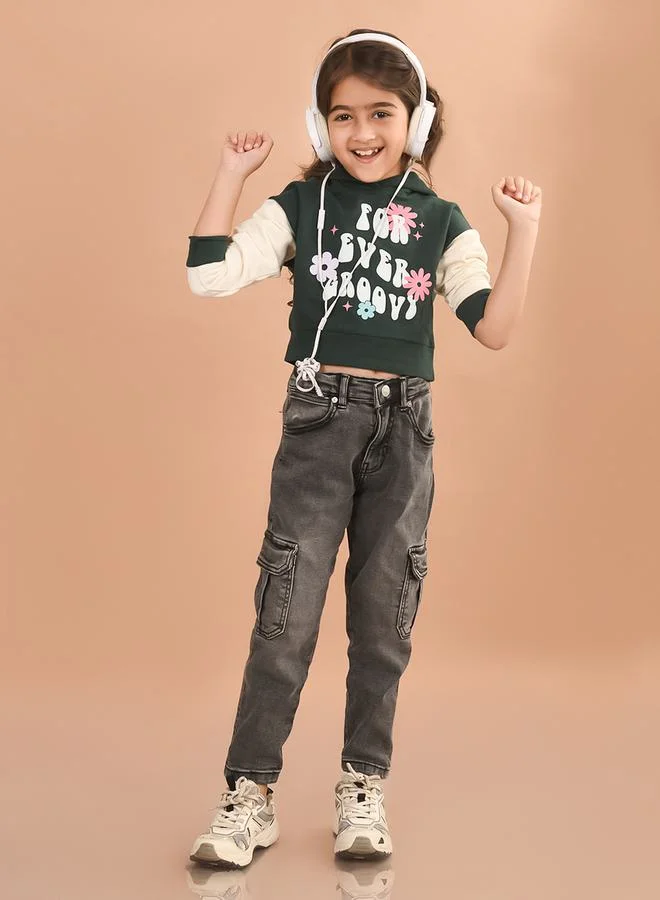 LILPICKS Contrast Sleeve Graphic Print Hoodie