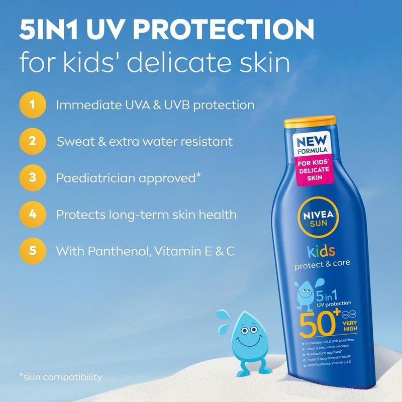 نيفيا سان كيدز لوشن ( SUN Kids Lotion)، واقي شمسي ضد أشعة UVA وUVB، مرطب ومناسب للاستخدام أثناء اللعب، مع درجة حماية SPF 50+، سعة 200 مل - Image 1
