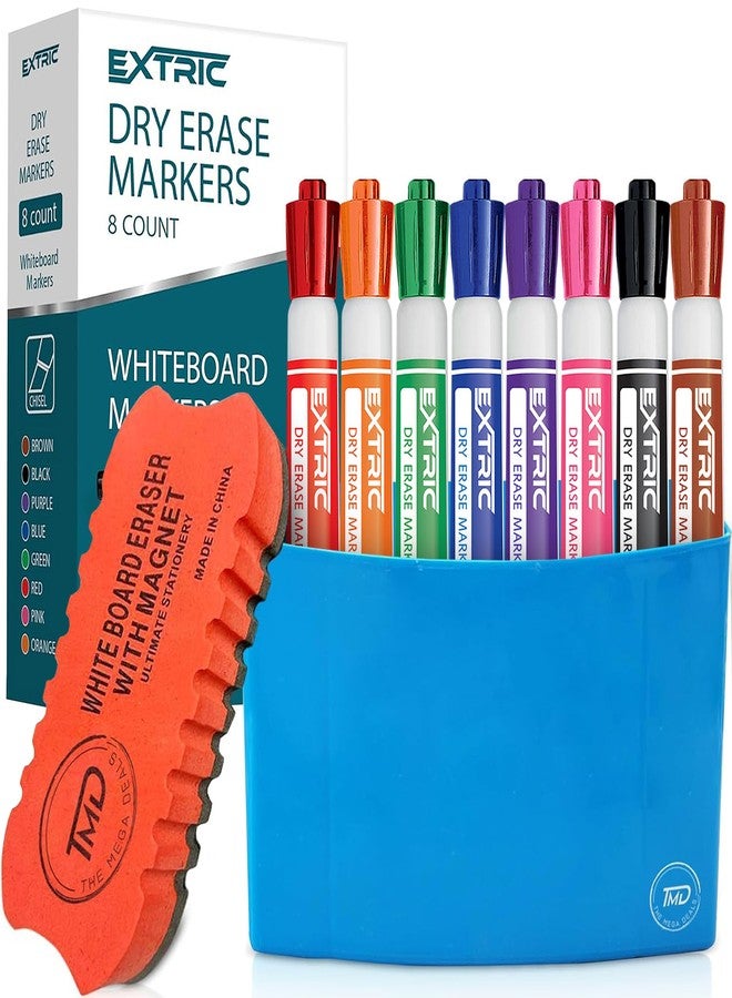 EXTRIC Dry erase Markers Chisel Tip, 8 Whiteboard markers, Magnetic Marker Holder & Eraser, Low Odor White Board Marker Dry Erase - Non Toxic for Classroom, Home, or Office Supplies - Image 1