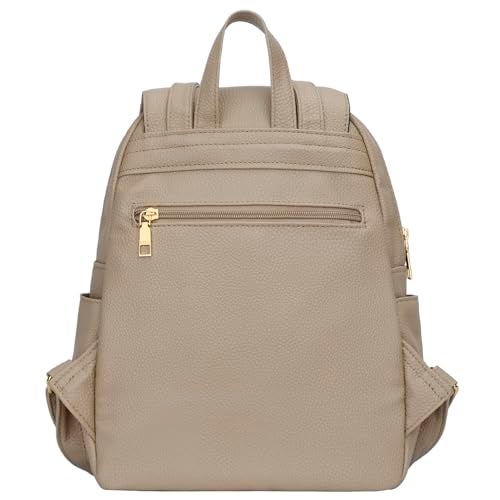 KKXIU Women’s Stylish Leather Backpack Purse – Lightweight Travel Backpack with Multiple Pockets, Lychee Grain PU Leather, Gold Hardware (A-Khaki, 10x12x4.5 Inches) - Image 4
