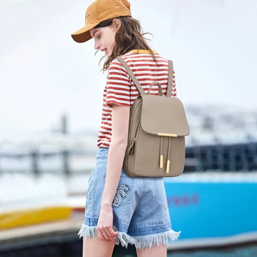 KKXIU Women’s Stylish Leather Backpack Purse – Lightweight Travel Backpack with Multiple Pockets, Lychee Grain PU Leather, Gold Hardware (A-Khaki, 10x12x4.5 Inches) - Image 2