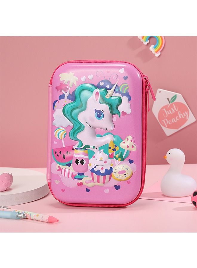 Generic 3D Cartoon Unicorn Pencil Case, Lovely Large Capacity Compartments Pen Holder Marker Bag with Double Zipper, Portable EVA Hard Pencil Case Pen Bag (Pink)  - Image 5