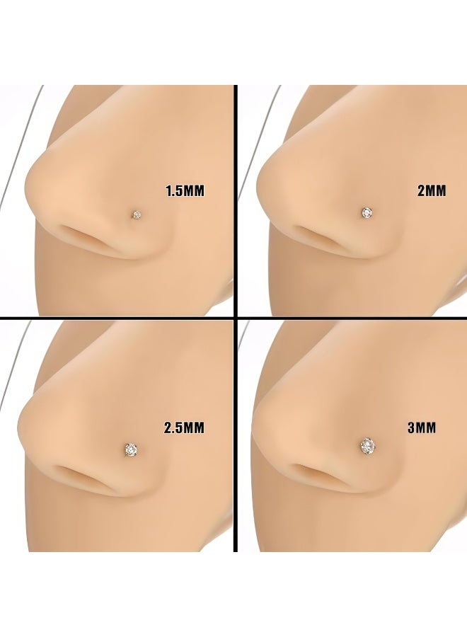 4 Pcs 20G Nose Studs Nose Rings 1.5/2/2.5/3mm Round Cubic Zirconia Bone Straight Screw L Shaped Nose Stud Gold Nose Piercings Jewelry - Image 3