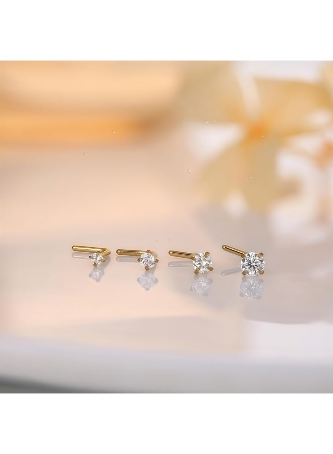 4 Pcs 20G Nose Studs Nose Rings 1.5/2/2.5/3mm Round Cubic Zirconia Bone Straight Screw L Shaped Nose Stud Gold Nose Piercings Jewelry - Image 5