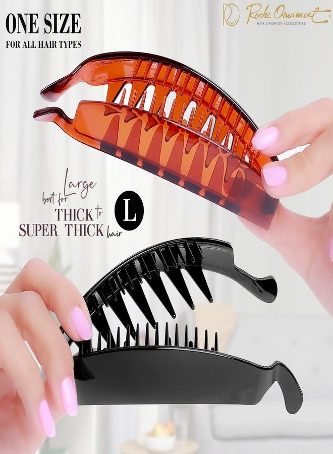 RC ROCHE ORNAMENT 6 Pcs Banana Hair Clips for Women Thick Hair Strong Hold No Slip Ponytail Holder Interlocking Teeth Clamps, Large Brown - Image 3