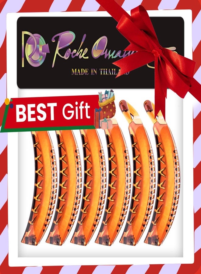 RC ROCHE ORNAMENT 6 Pcs Banana Hair Clips for Women Thick Hair Strong Hold No Slip Ponytail Holder Interlocking Teeth Clamps, Large Brown - Image 5