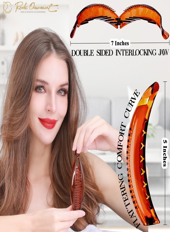 RC ROCHE ORNAMENT 6 Pcs Banana Hair Clips for Women Thick Hair Strong Hold No Slip Ponytail Holder Interlocking Teeth Clamps, Large Brown - Image 2