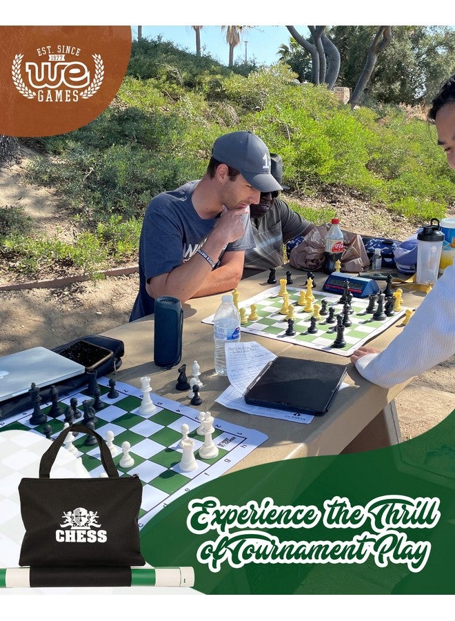 WE Games أفضل مجموعة شطرنج من WE Games بقيمة ممتازة مع لوحة فينيل خضراء قابلة للطي، قطع بلاستيكية وحقيبة - Image 2