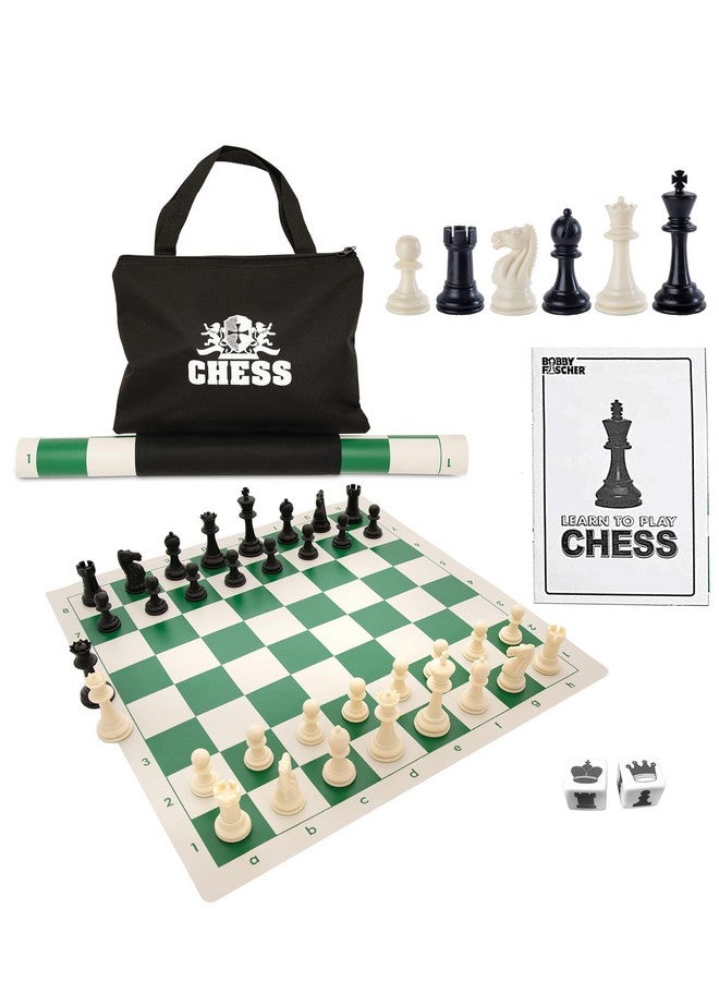 WE Games أفضل مجموعة شطرنج من WE Games بقيمة ممتازة مع لوحة فينيل خضراء قابلة للطي، قطع بلاستيكية وحقيبة - Image 1