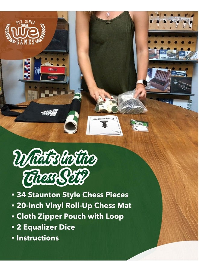 WE Games أفضل مجموعة شطرنج من WE Games بقيمة ممتازة مع لوحة فينيل خضراء قابلة للطي، قطع بلاستيكية وحقيبة - Image 3