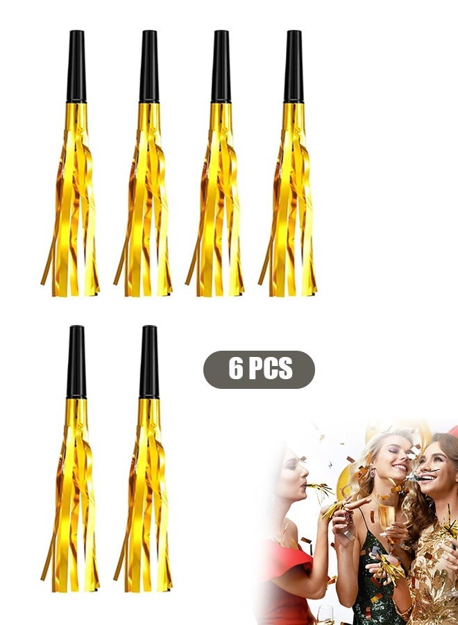 6Pcs Blowouts Noisemakers, Funny Party Blowouts, Colorful Musical Paper Noisemakers Blowouts Whistles, Party Favors (Golden) - Image 1