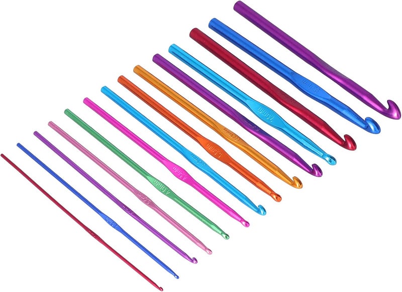 14pcs Crochet Hooks Set, Aluminum Ergonomic Handle, Lightweight Durable Knitting Supplies - Soft Grip Comfort, Color - Coded Sizes, Perfect Gift for Beginners and Crafts Enthusia - Image 2