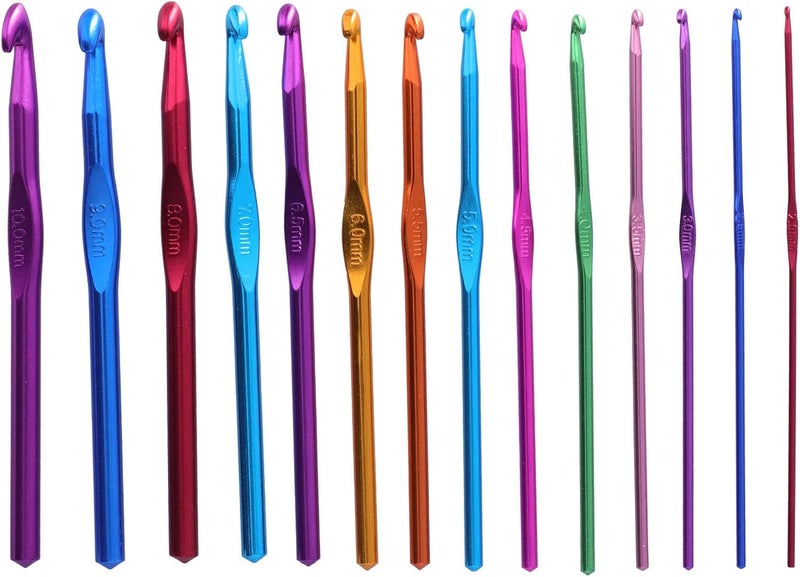 14pcs Crochet Hooks Set, Aluminum Ergonomic Handle, Lightweight Durable Knitting Supplies - Soft Grip Comfort, Color - Coded Sizes, Perfect Gift for Beginners and Crafts Enthusia - Image 1