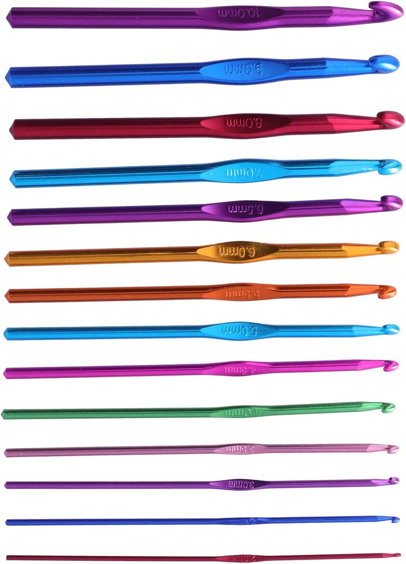 14pcs Crochet Hooks Set, Aluminum Ergonomic Handle, Lightweight Durable Knitting Supplies - Soft Grip Comfort, Color - Coded Sizes, Perfect Gift for Beginners and Crafts Enthusia - Image 5