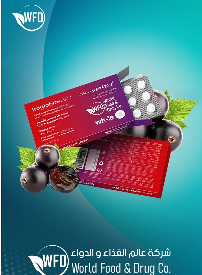 World Food & Drug Co IRON Supplement for Kids - Iroglobin Kids Supplement Black Currant Flavor | Essential Iron & Vitamins for Healthy Growth, Strong Immunity, Energy & Blood Support | Sugar-Free Daily Dietary Supplement for Children’s Wellness & Development (1 Pack x 15 Lozenges) - Image 2