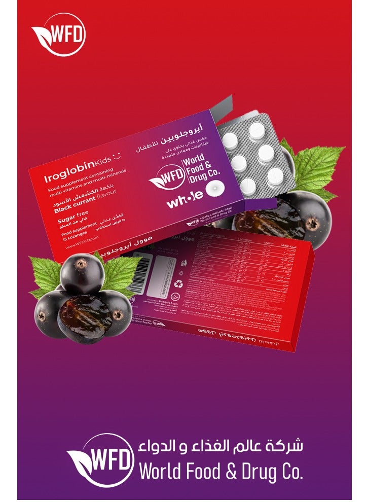 World Food & Drug Co IRON Supplement for Kids - Iroglobin Kids Supplement Black Currant Flavor | Essential Iron & Vitamins for Healthy Growth, Strong Immunity, Energy & Blood Support | Sugar-Free Daily Dietary Supplement for Children’s Wellness & Development (1 Pack x 15 Lozenges) - Image 4