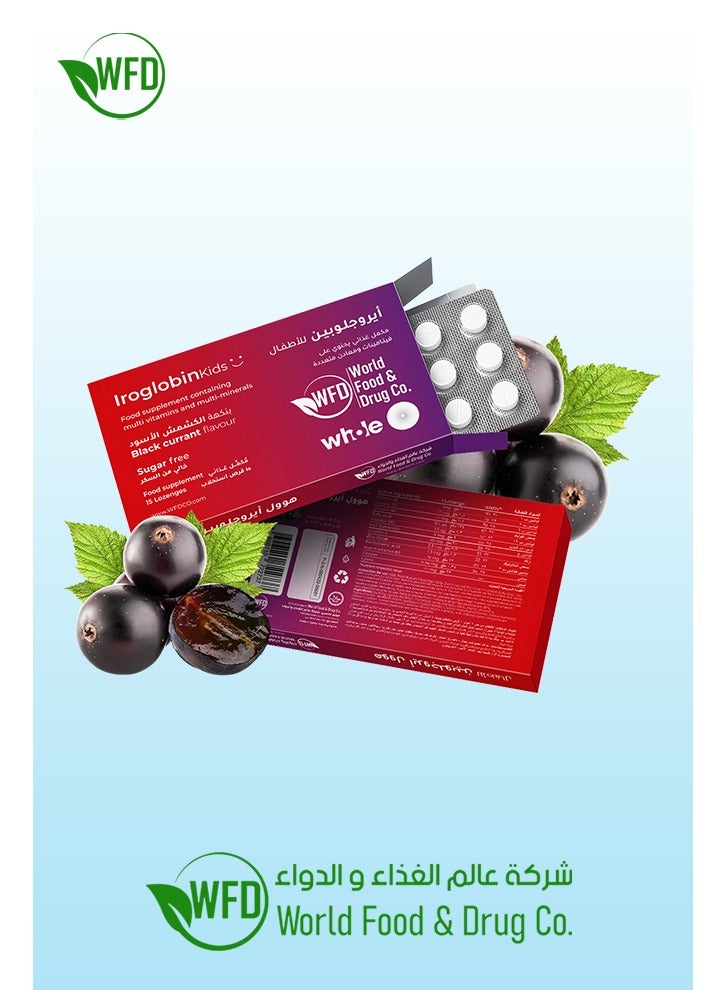 World Food & Drug Co IRON Supplement for Kids - Iroglobin Kids Supplement Black Currant Flavor | Essential Iron & Vitamins for Healthy Growth, Strong Immunity, Energy & Blood Support | Sugar-Free Daily Dietary Supplement for Children’s Wellness & Development (1 Pack x 15 Lozenges) - Image 3