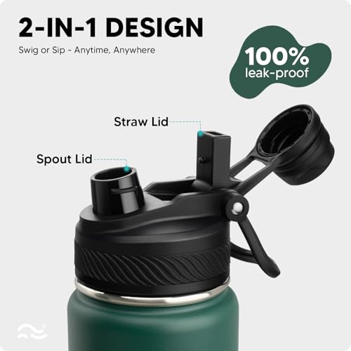 Swigina Insulated Water Bottle with Silicone Boot (36hrs Cold/18hrs Hot) - DIY Stickers, [2-in-1 Lid], BPA Free, 24 oz - Image 2