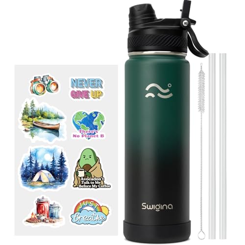 Swigina Insulated Water Bottle with Silicone Boot (36hrs Cold/18hrs Hot) - DIY Stickers, [2-in-1 Lid], BPA Free, 24 oz - Image 1
