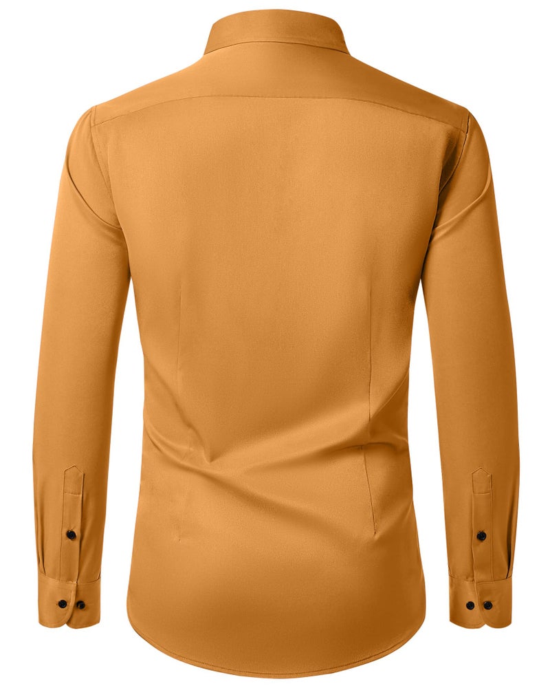 Lusead Gold Dress Shirts for Men Cotton Stretch Slim Fit Casual Long Sleeve Button Down Shirt Men Party Prom Wedding - Image 2