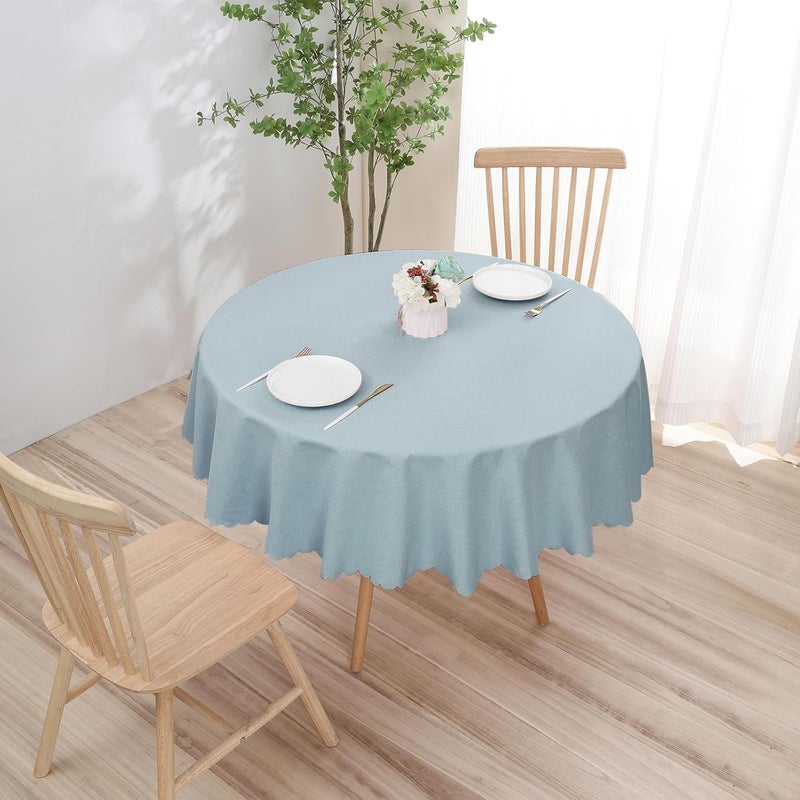 Qubjus Solid Color Round Tablecloth Cotton Linen Waterproof Oilproof Delicate Floral Edge Washable Decorative Table Cover for Kitchen Dining Parties Round48 Blue - Image 5