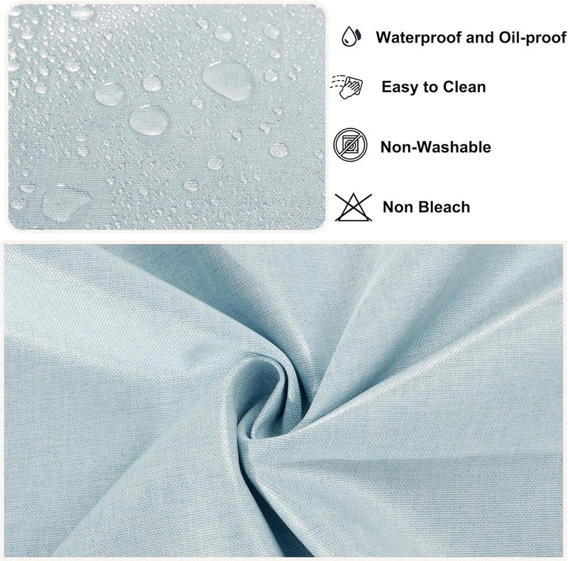 Qubjus Solid Color Round Tablecloth Cotton Linen Waterproof Oilproof Delicate Floral Edge Washable Decorative Table Cover for Kitchen Dining Parties Round48 Blue - Image 3