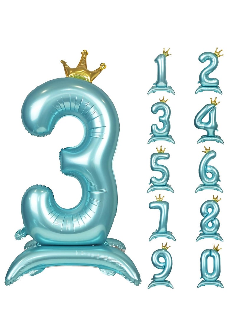 Home zone 32 Inch Crown Blue Digit Helium Foil Birthday Party Balloons Number 3 - Image 1