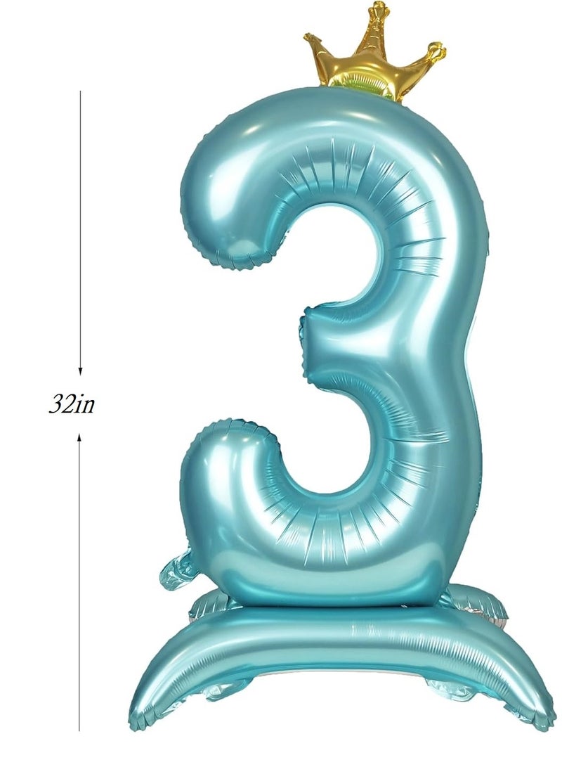 Home zone 32 Inch Crown Blue Digit Helium Foil Birthday Party Balloons Number 3 - Image 2