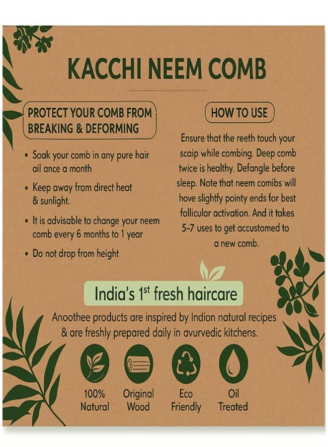 Anoothee Kacchi Neem Wooden lily comb, Infuse it with your choice of oil & herb- Detangling Suited For Long & Thick Hair & styling -Pack of 1 - Image 5